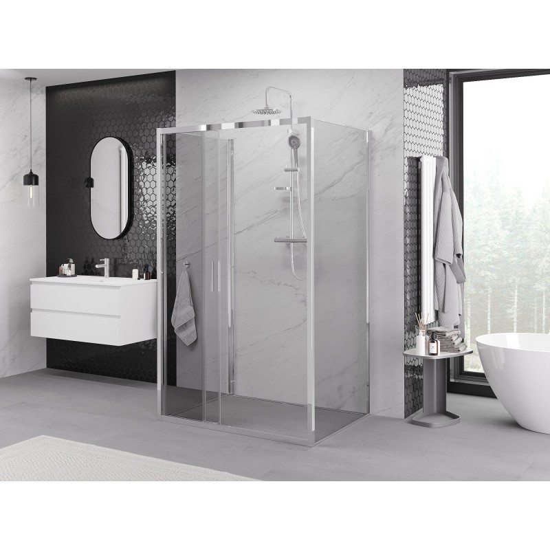 Mexen Exo-3S trīsdaļīga dušas kabīne, bīdāma, 85 x 100 cm, caurspīdīga, hromēta - 8153-085-100-01-00-3S