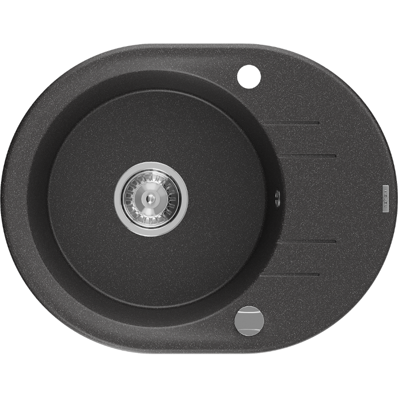 Mexen Kevin lavello cucina in granito 1 vasca con sgocciolatoio 586 x 458 mm, nero maculato, sifone cromato - 6517581005-76