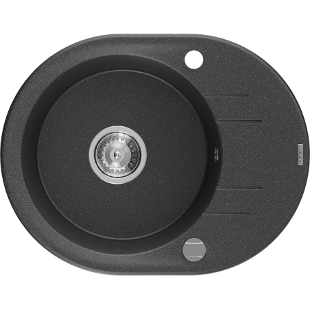 Mexen Kevin fregadero de granito de 1 cubeta con escurridor 586 x 458 mm, negro moteado, sifón cromo - 6517581005-76