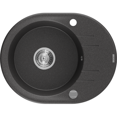 Mexen Kevin granitā izlietne ar 1 nodalījumu un noteces kameru 586 x 458 mm, melna ar punktojumu, hromēts sifons - 6517581005-76