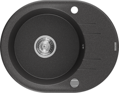 Mexen Kevin lavello cucina in granito 1 vasca con sgocciolatoio 586 x 458 mm, nero maculato, sifone cromato - 6517581005-76