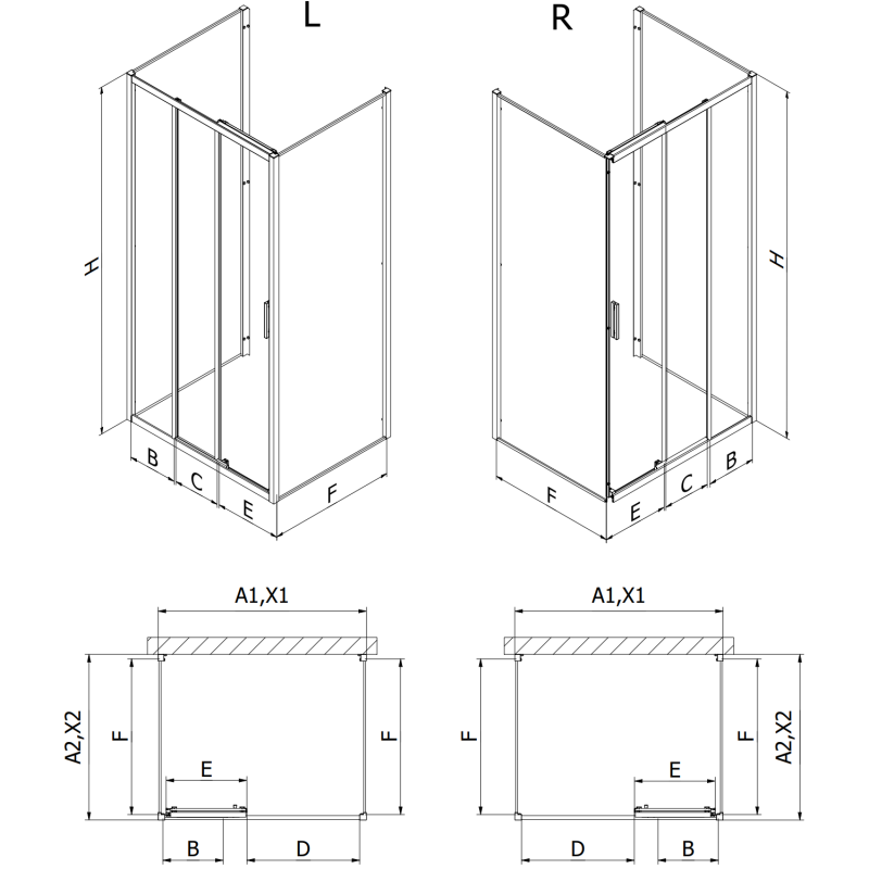 Mexen Exo-3S kabina prysznicowa 3-ścienna rozsuwana 95 x 95 cm, transparent, chrom - 8153-095-095-01-00-3S