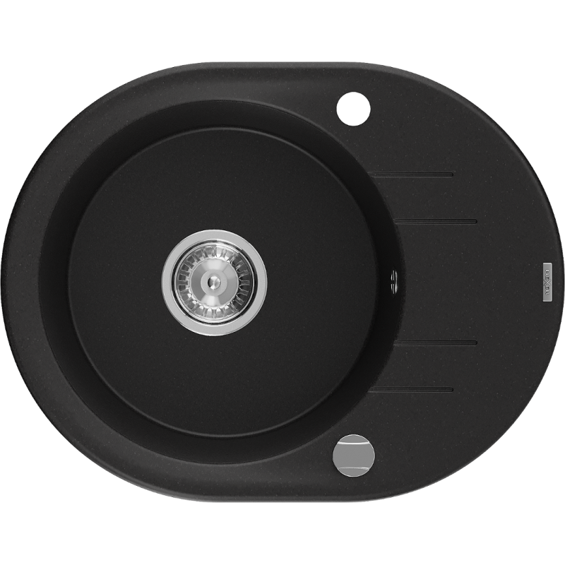 Mexen Kevin fregadero de granito 1-cubeta con escurridor 586 x 458 mm, negro, sifón cromo - 6517581005-77