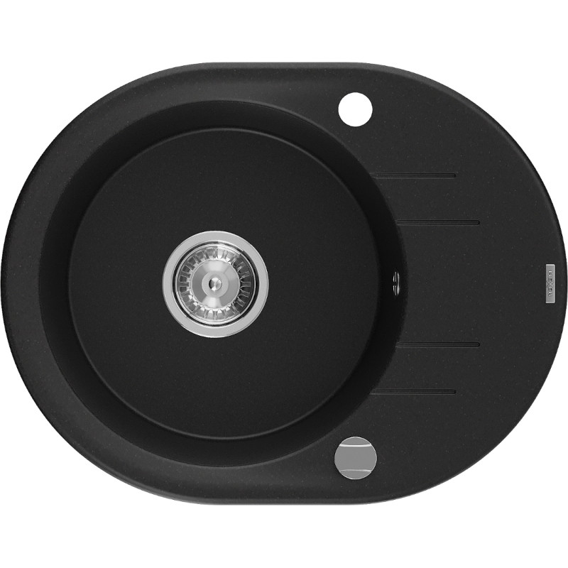 Mexen Kevin lavello in granito 1-vasca con sgocciolatoio 586 x 458 mm, nero, sifone cromato - 6517581005-77