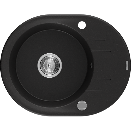 Mexen Kevin Granitdiskbänk med en ho och avrinningsyta 586 x 458 mm, svart, kromad vattenlås - 6517581005-77