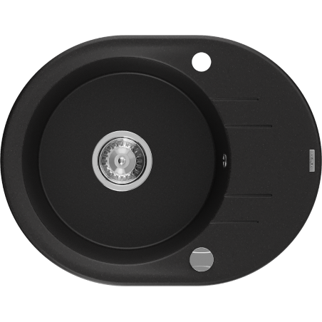 Mexen Kevin lava-louça de granito 1-bacia com escorredor 586 x 458 mm, preto, sifão cromado - 6517581005-77