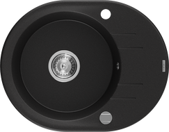 Mexen Kevin fregadero de granito 1-cubeta con escurridor 586 x 458 mm, negro, sifón cromo - 6517581005-77
