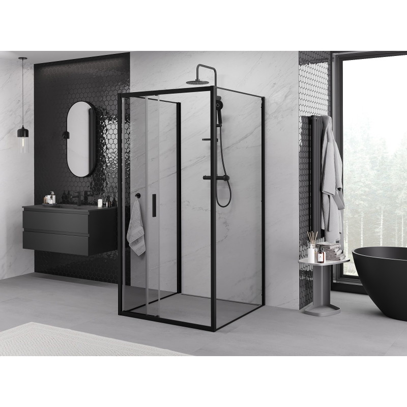 Mexen Exo-3S 3S tuš kabina 3-stenska drsna 80 x 80 cm, prozorna, črna - 8153-080-080-70-00-3S