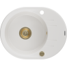 Mexen Kevin 1-bowl granite sink with drainer 586 x 458 mm, white, gold siphon - 6517581005-20-G