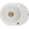 Mexen Kevin lava-loiça de granito 1-cuba com escorredor 586 x 458 mm, branco, sifão dourado - 6517581005-20-G