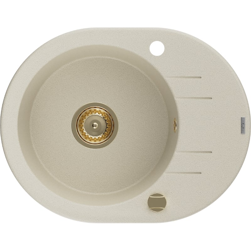 Mexen Kevin 1-bowl granite sink with drainer 586 x 458 mm, beige, golden siphon - 6517581005-69-G