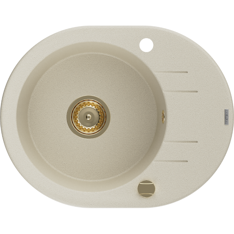 Mexen Kevin Granitspüle 1-Becken mit Abtropffläche 586 x 458 mm, beige, goldener Siphon - 6517581005-69-G