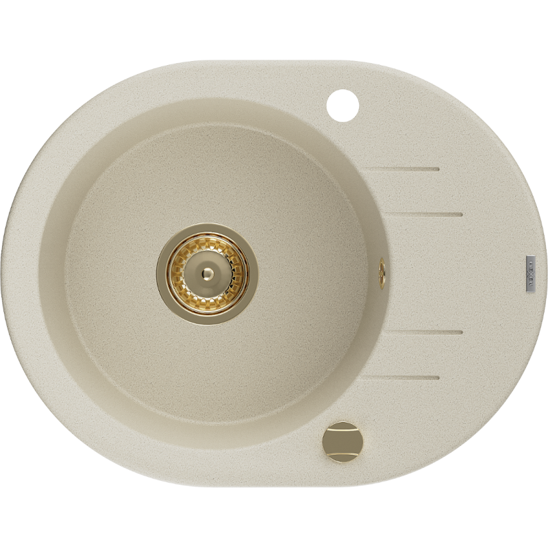 Mexen Kevin lavello in granito 1-vasca con scolapiatti 586 x 458 mm, beige, sifone dorato - 6517581005-69-G
