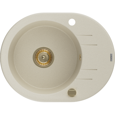 Mexen Kevin 1-bowl granite sink with drainer 586 x 458 mm, beige, golden siphon - 6517581005-69-G