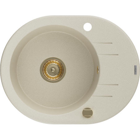 Mexen Kevin Granitspüle einteilig mit Abtropffläche 586 x 458 mm, beige, goldener Siphon - 6517581005-69-G