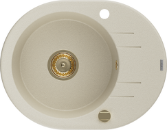 Mexen Kevin fregadero de granito de 1 seno con escurridor 586 x 458 mm, beige, sifón dorado - 6517581005-69-G