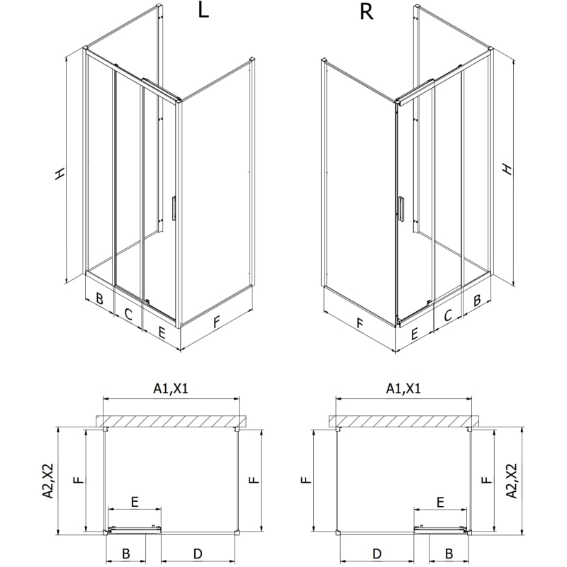 Mexen Exo-3S 3S καμπίνα ντους 3-τοιχιών συρόμενη 85 x 90 cm, διαφανής, μαύρη