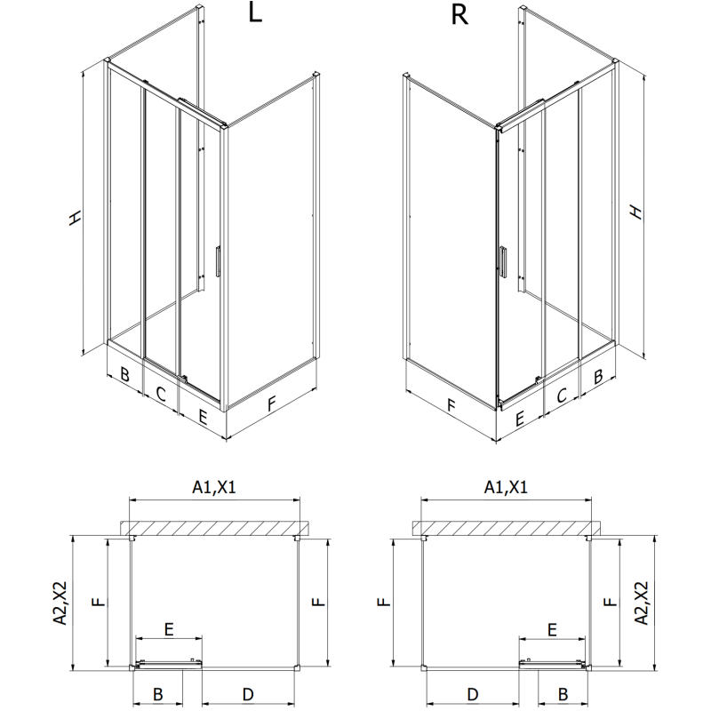 Mexen Exo-3S kabina prysznicowa 3-ścienna rozsuwana 85 x 100 cm, transparent, czarna - 8153-085-100-70-00-3S