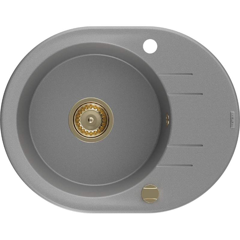 Mexen Kevin lavello in granito 1-bacino con gocciolatoio 586 x 458 mm, grigio, sifone dorato - 6517581005-71-G