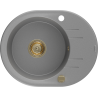 Mexen Kevin fregadero de granito de 1 cubeta con escurridor 586 x 458 mm, gris, sifón dorado - 6517581005-71-G