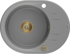 Mexen Kevin lavello in granito 1-bacino con gocciolatoio 586 x 458 mm, grigio, sifone dorato - 6517581005-71-G