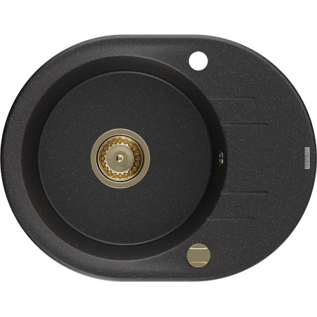 Mexen Kevin 1-bowl granite sink with drainer 586 x 458 mm, black/silver metallic, gold siphon - 6517581005-73-G