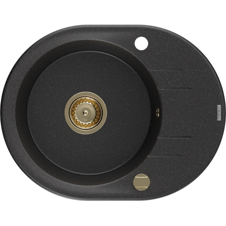 Mexen Kevin fregadero de granito de 1 seno con escurridor 586 x 458 mm, negro/plateado metálico, sifón dorado - 6517581005-73-G