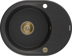 Mexen Kevin granitizlietnes ar vienu nodalījumu un noteku, 586 x 458 mm, melna/sudraba metāliks, zelta sifons