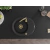 Mexen Kevin Granitspüle 1-beckig mit Abtropffläche 586 x 458 mm, schwarz/silber metallic, goldener Siphon - 6517581005-73-G
