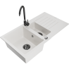 Mexen Matias fregadero de granito 1,5 cubetas con escurridor y grifo de cocina Telma, blanco - 6502-20-670200-70