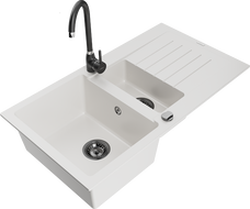Mexen Matias 1.5-bowl granite sink with drainer and Telma kitchen tap, white - 6502-20-670200-70
