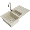 Mexen Matias fregadero de granito de 1,5 senos con escurridor y grifo de cocina Telma, beige - 6502-69-670200-00