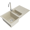 Mexen Matias granitische 1,5-kompartimente spoelbak met afdruiprek en keukenmengkraan Telma, beige - 6502-69-670200-00