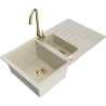 Mexen Matias granieten spoelbak 1,5-komp met afdruiprek en keukenmengkraan Telma, beige - 6502-69-670200-50