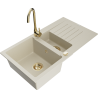 Mexen Matias Granitspüle 1,5-beckig mit Abtropffläche und Küchenarmatur Telma, beige - 6502-69-670200-50
