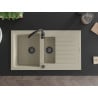 Mexen Matias 1.5-bowl granite sink with drainer and Telma kitchen faucet, beige - 6502-69-670200-70
