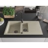 Mexen Matias Granitspüle 1,5-Becken mit Abtropffläche und Küchenarmatur Telma, beige - 6502-69-670200-70