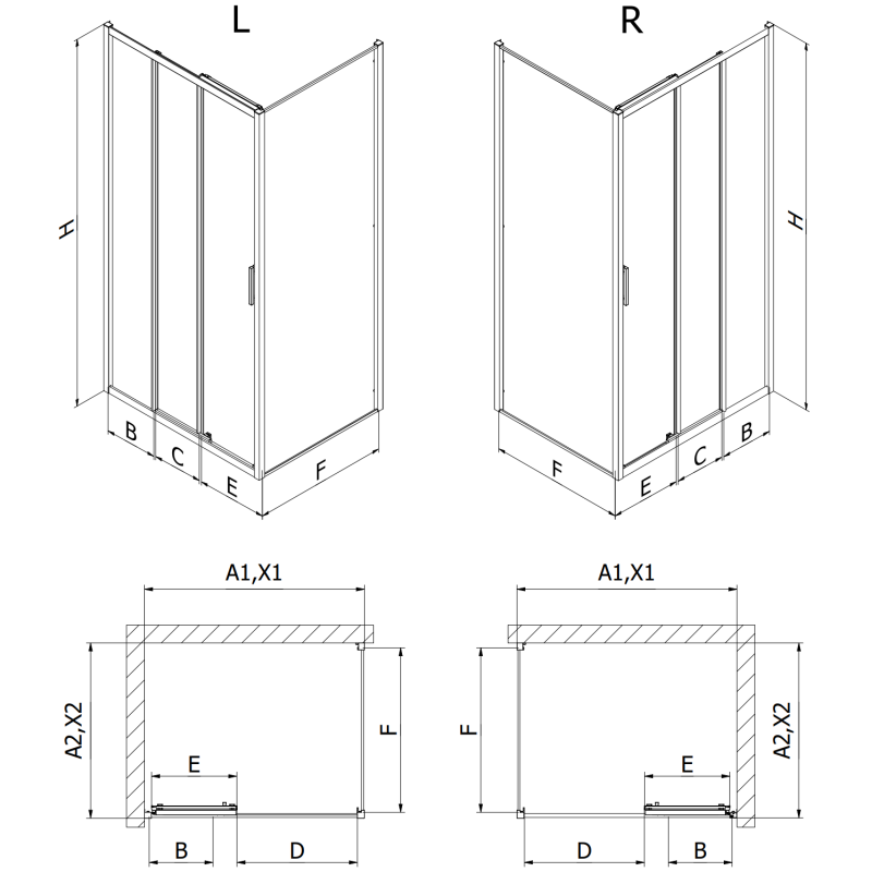 Mexen Exo kabina prysznicowa rozsuwana 80 x 70 cm, transparent, czarna - 8153-080-070-70-00