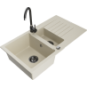 Mexen Matias 1.5-bowl granite sink with drainer and Telma kitchen faucet, beige - 6502-69-670200-70