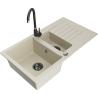 Mexen Matias granieten spoelbak 1,5-komor met afdruiprek en keukenmengkraan Telma, beige - 6502-69-670200-70
