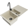 Mexen Matias Granitspüle 1,5-Becken mit Abtropffläche und Küchenarmatur Telma, beige - 6502-69-670200-70