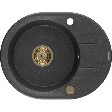Mexen Kevin 1-bowl granite sink with drainer 586 x 458 mm, black speckled, golden siphon - 6517581005-76-G