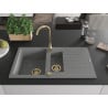 Mexen Matias Granitspüle 1,5-Becken mit Abtropfbereich und Küchenarmatur Telma, grau - 6502-71-670200-50