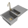 Mexen Matias fregadero de granito de 1.5 cubetas con escurridor y grifo de cocina Telma, gris - 6502-71-670200-50