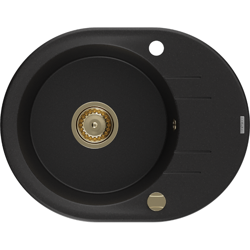 Mexen Kevin fregadero de granito de 1 compartimento con escurridor 586 x 458 mm, negro, sifón dorado - 6517581005-77-G