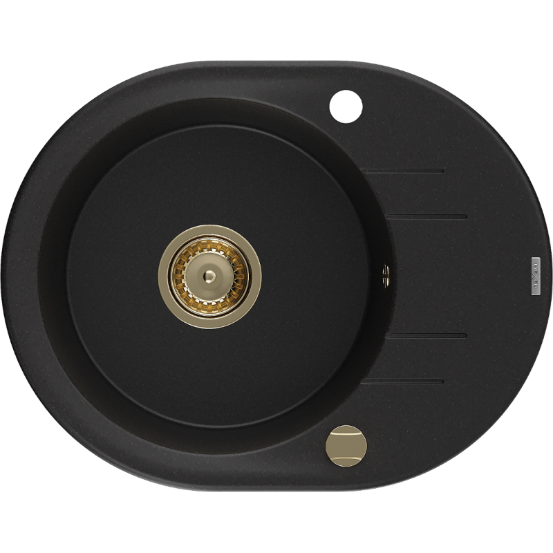 Mexen Kevin lava-louça em granito de 1 bacia com escorredor 586 x 458 mm, preto, sifão dourado - 6517581005-77-G