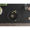 Mexen Kevin évier en granit 1 bac avec égouttoir 586 x 458 mm, noir, siphon doré - 6517581005-77-G