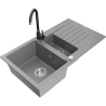 Mexen Matias 1.5-bowl granite sink with drainer and Telma kitchen faucet, gray - 6502-71-670200-70