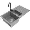 Mexen Matias lavello in granito da 1,5 vasche con sgocciolatoio e rubinetto da cucina Telma, grigio - 6502-71-670200-70