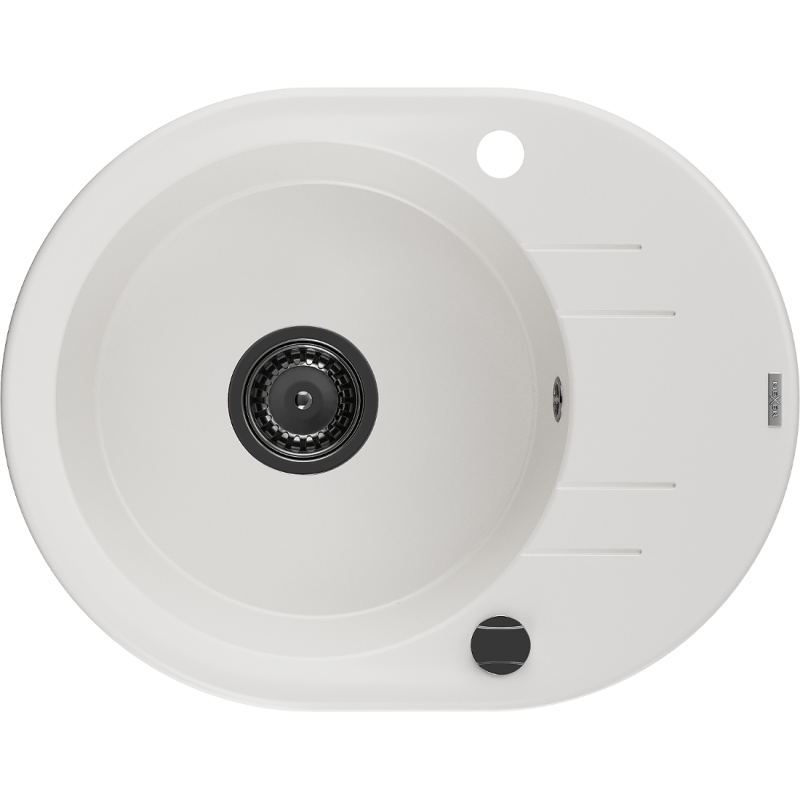 Mexen Kevin fregadero de granito de 1 seno con escurridor 586 x 458 mm, blanco, sifón negro - 6517581005-20-B